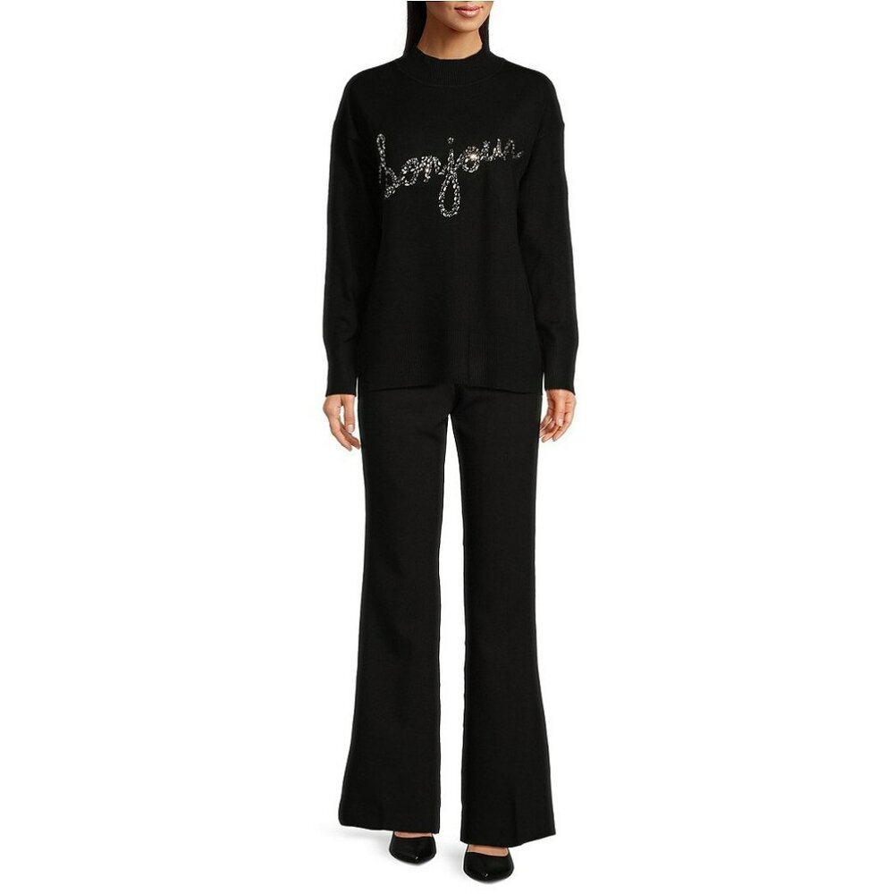 NWT Karl Lagerfeld Black Sequin "Bonjour" Sweater For Women Size S
